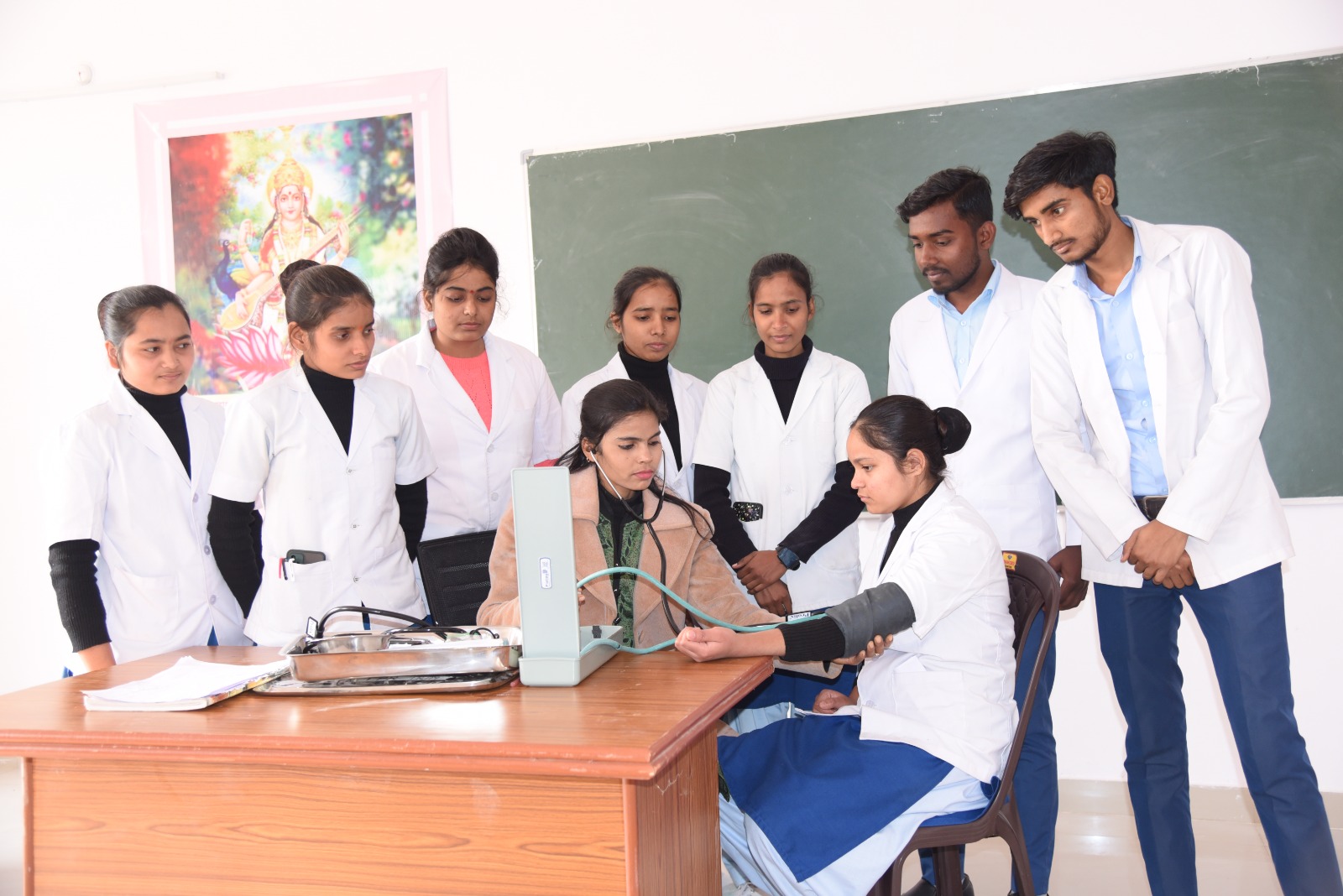 Paramedical students classroom practical session at Arnav Institute